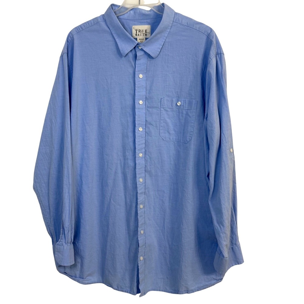 True Nation Button Down Shirt 3XLT‎ Blue Long Sleeve Cotton Big Tall Casual